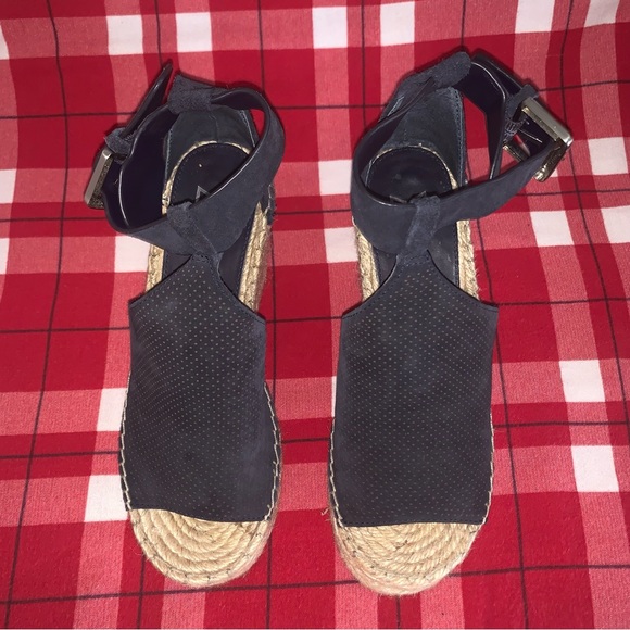 Women’s 6 MARC FISHER Allison Navy Blue Suede Wedge Platform Espadrille Sandals - Picture 7 of 13